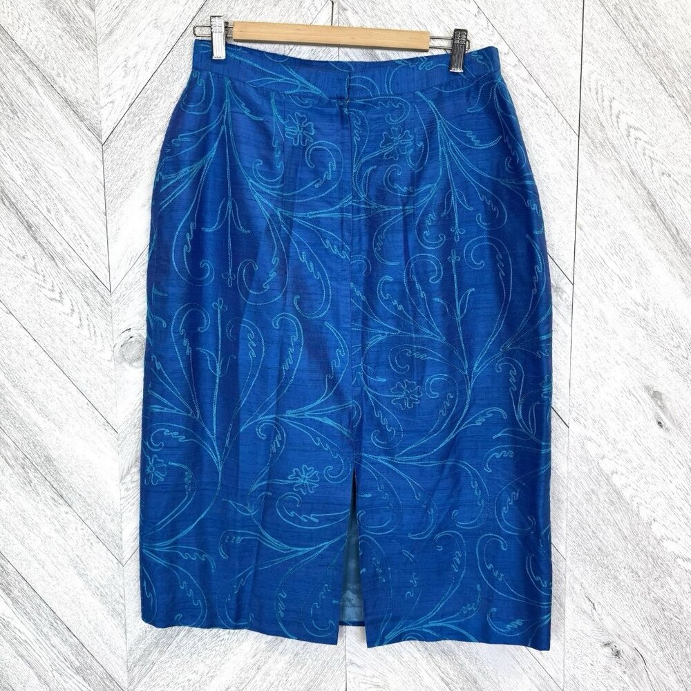 VTG 80s Skirt Suit Set Glam Power Cocktail Party Business Blue Rhinestone M/L - Picture 12 of 14